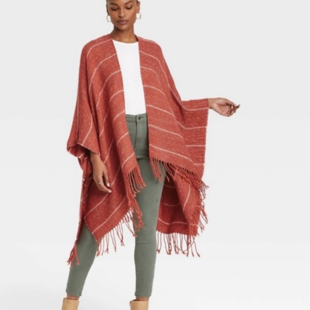 Universal Thread Osfm Orange/ Rust Shaw Wrap Swea… - image 1